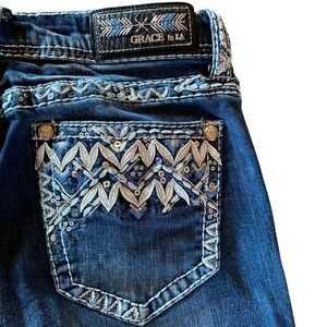 GRACE in LA Bootcut Jeans Rhinestone Sequins Cowirl Rodeo 28 Easy Fit